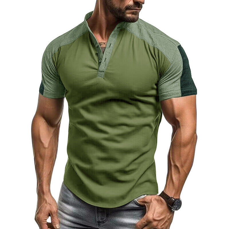 Men's Shirt with Short Sleeves – Slim Fit – Breathable Cotton – Collarless Design