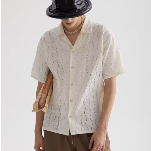 Men's Shirt with Short Sleeves – Relaxed Fit – Cuban Collar – Breathable Lightweight Fabric