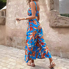 Women's Jumpsuit – Tailored Waist – Floral Print – Sleeveless – Wide Legs – Light and Breathable