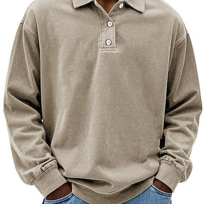 Herre Langærmet Poloshirt – 100% Bomuld – Afslappet Pasform – Knapkrave Casual