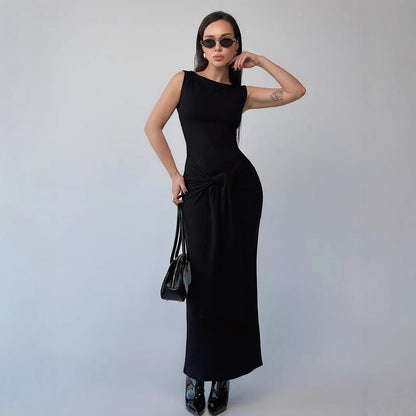 Kvindekjole Bodycon – Slim Fit – Ærmeløs Maxi – Rund Hals – Taljebånd Elegant Stil