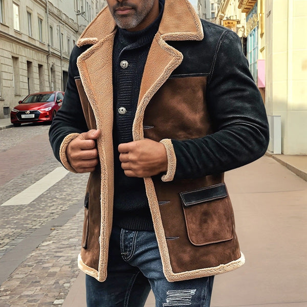 Men's Jacket – Structured Fit – Shearling Details – Button Closure – Notch Lapel