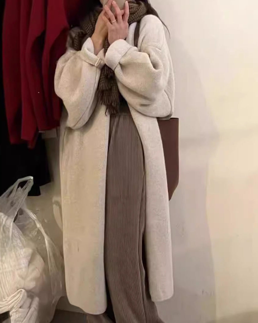 Women's Cardigan Coat – Oversized Fit – Soft Wool Knit – Open Draped Front – Long Model