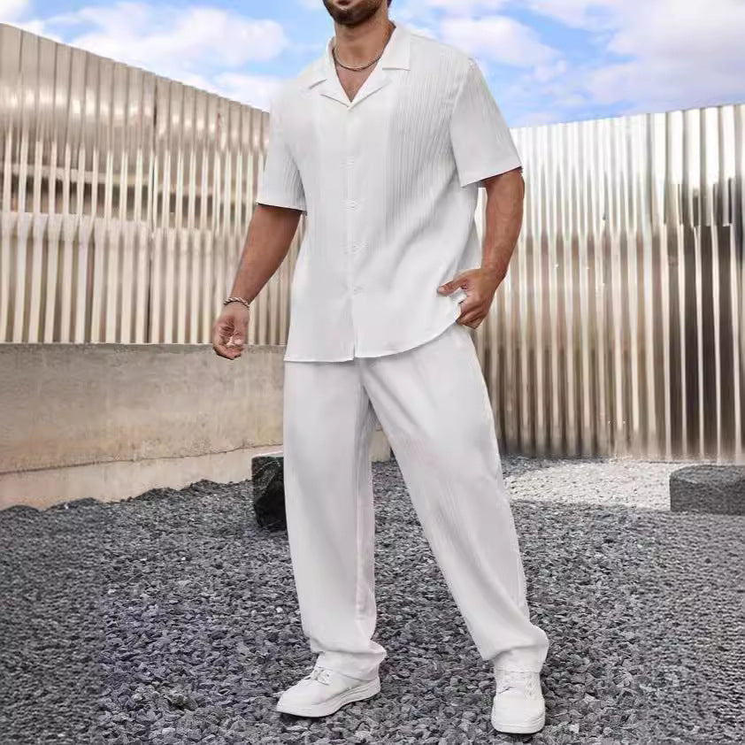 Men's Set with Shirt and Pants – Relaxed Fit – Short-Sleeved – Breathable Design