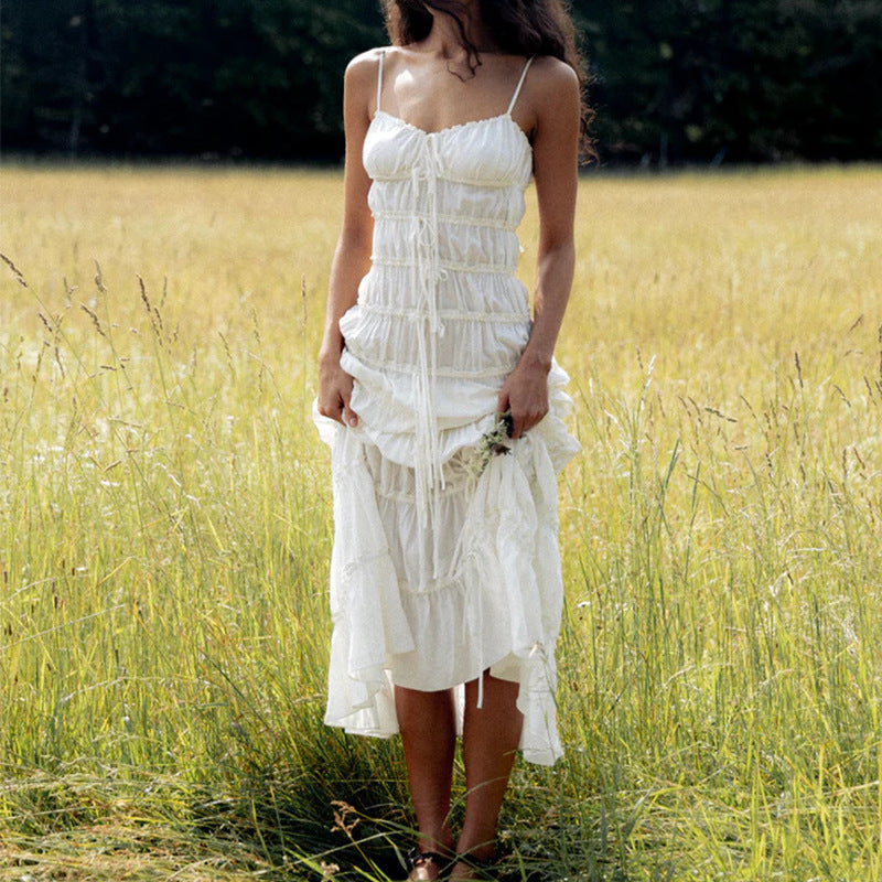 Dress for Women – Slim Fit – Spaghetti Straps – Ruched Bodice – Long Draping