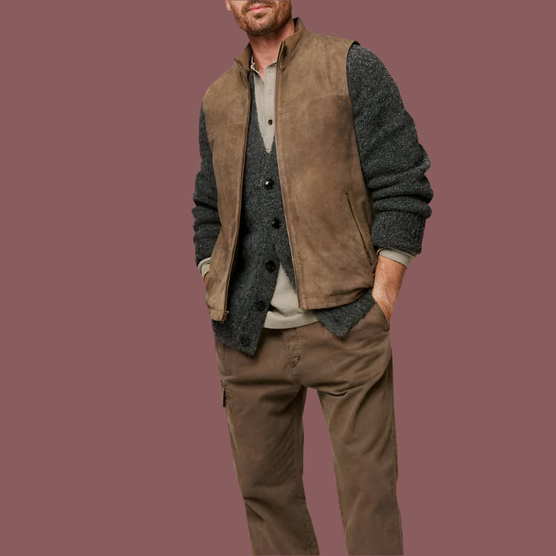 Men's Vest – Zipper – Stand Collar – Casual Textured Design