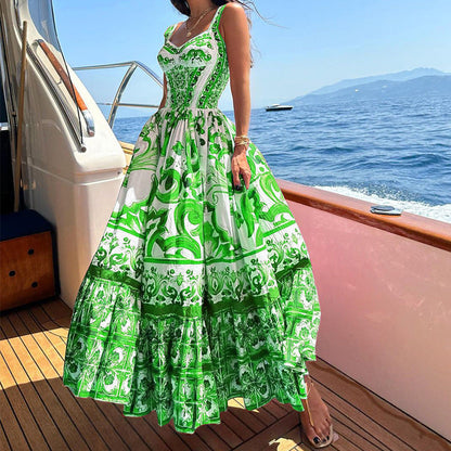 Women's Suspender Dress – Airy Fit – Breathable Fabric – Layered Skirt – Printed Design