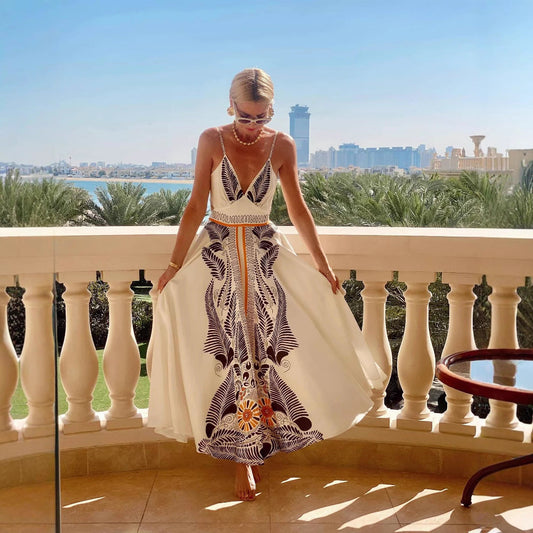 Women's Maxi Dress – Halterneck – Open Back – Low Cut – Light and Airy Fit