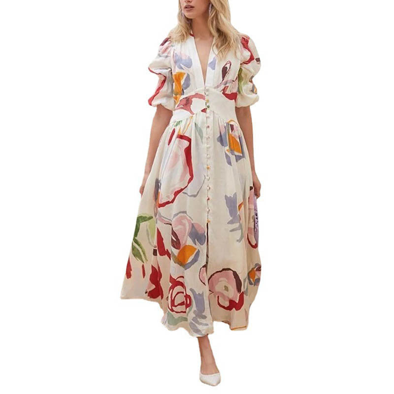 Dress for Women – Maxi Length – Relaxed Fit – Balloon Sleeves – Natural Fibers