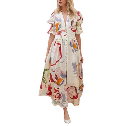 Dress for Women – Maxi Length – Relaxed Fit – Balloon Sleeves – Natural Fibers