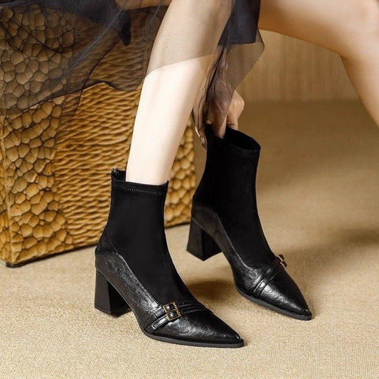 Women's Ankle Boots - Block Heel - Pointed Toe - Classic Design