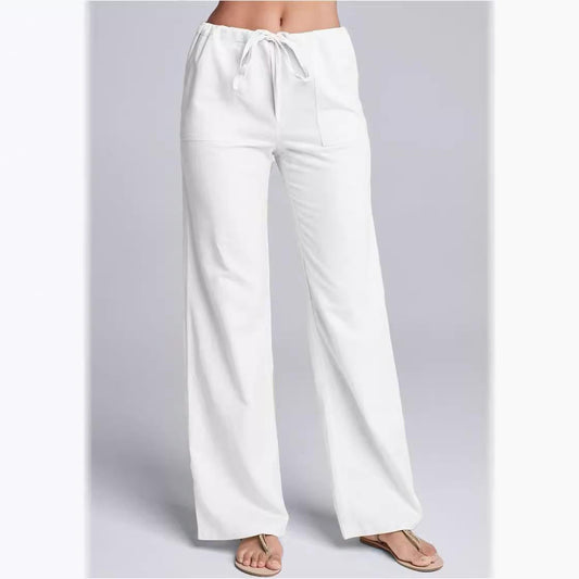 Women's Trousers – Cotton-Linen Mix – Loose Fit – Elastic Waist – Full Length