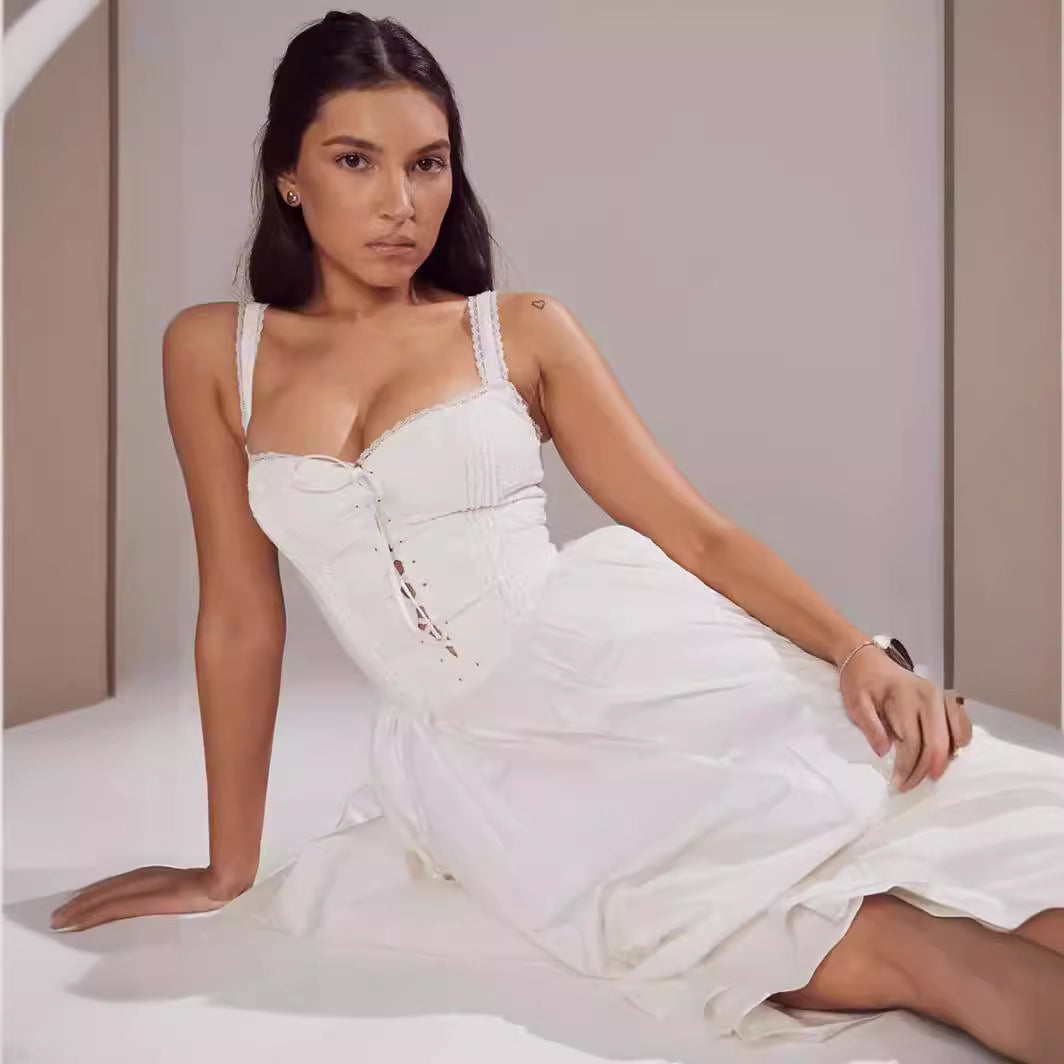 Women's Dress – Midi – Fitted Bodice – Off-Shoulder – Light A-Line Silhouette