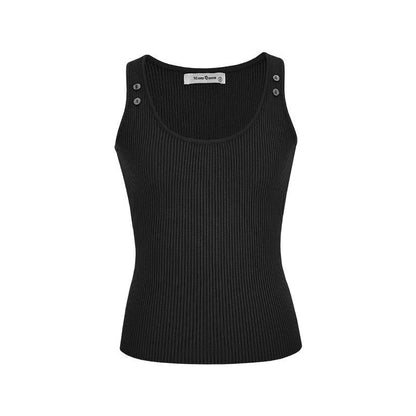 Women's Tank Top - Ribbed Sleeveless - Button Detail - Casual Wear