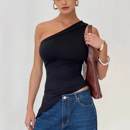 Women's One-Shoulder Top – Slim Fit – Asymmetric Hem – Stretchable Breathable Comfort