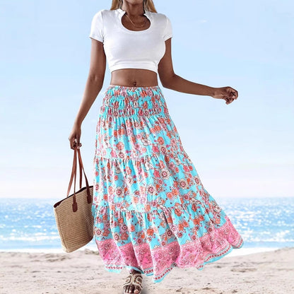 Women's Strapless Dress – Cotton Blend – Floral Print – Wide Silhouette – Midi Length