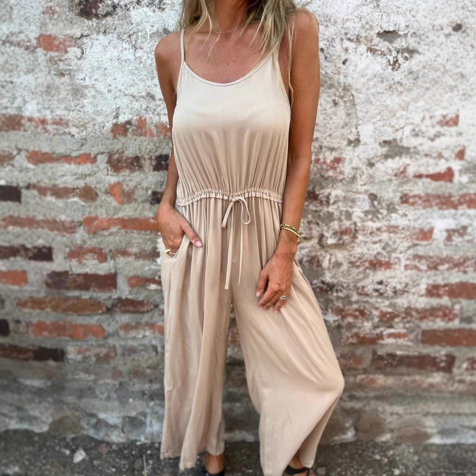 Women's Jumpsuit – Relaxed Fit – Wide Legs – Adjustable Waist – Breathable Material