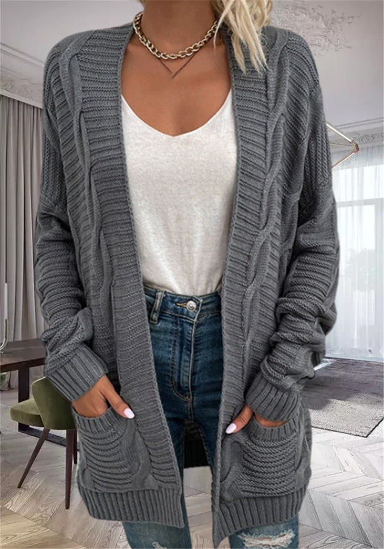 Women's Cardigan – Oversize Fit – Chunky Knit – Open Front – Pockets – Wool Blend