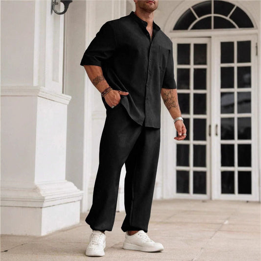 Men's Set – Relaxed Fit – Cotton/Linen – Short-Sleeved Shirt and Pants