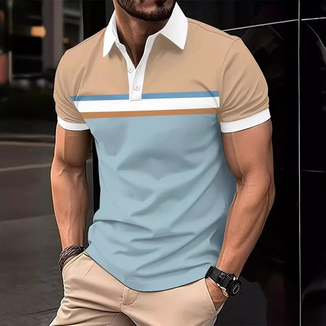 Men's Polo Shirt – Slim Fit – Cotton – Striped Chest – Short Sleeve – Contrast Edge