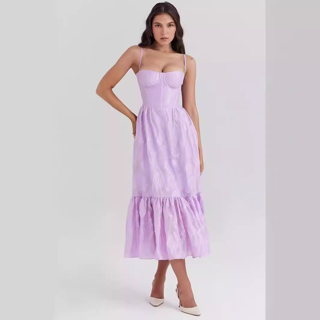 Women's Midi Dress – Fitted Bodice – Sleeveless – Layered Skirt – Sweetheart Neckline