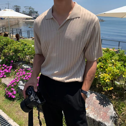 Men's Polo Shirt – Standard Fit – Ribbed Texture – Short-Sleeved Casual Style