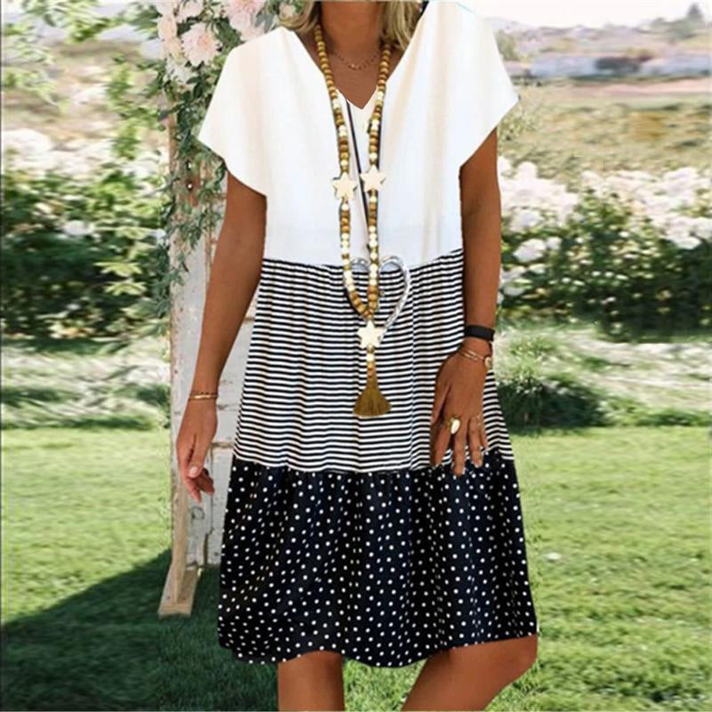 Women's Maxi Dress – Relaxed Fit – V-Neck – Short Sleeve – Breathable and Lightweight – Bohemian Style