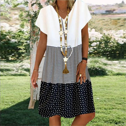 Women's Maxi Dress – Relaxed Fit – V-Neck – Short Sleeve – Breathable and Lightweight – Bohemian Style