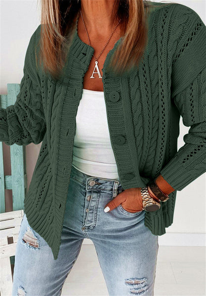 Women's Cardigan – Relaxed Fit – Wool Knit – Button Closure – Cable Knit Pattern