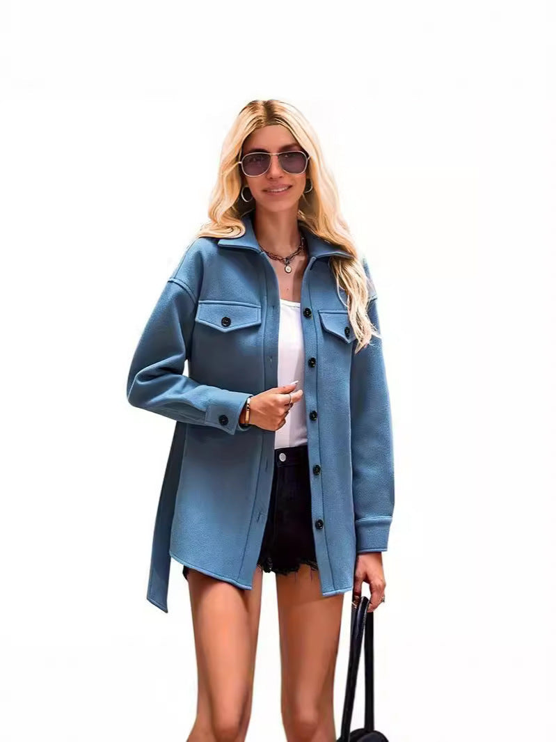 Women's Short Coat – Wool Texture – Oversized Fit – Buttoned Front – Notched Collar