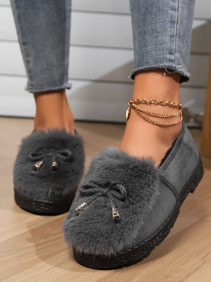 Women's Faux Fur Loafers - Slip-On Comfort - Casual Style