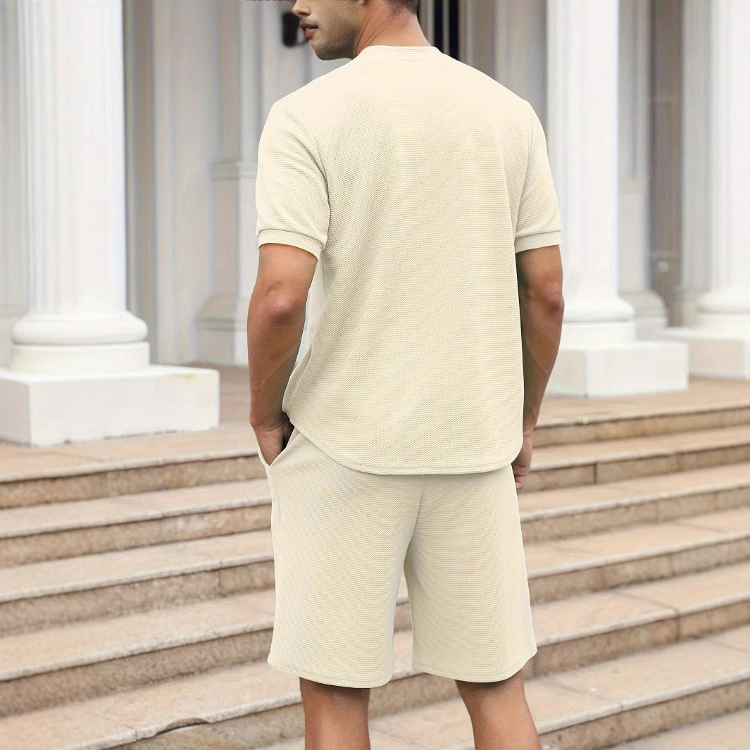 Men's Set with Zipper and Shorts – Waffle Knit – Relaxed Fit – Breathable Design
