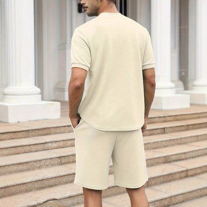 Men's Set with Zipper and Shorts – Waffle Knit – Relaxed Fit – Breathable Design