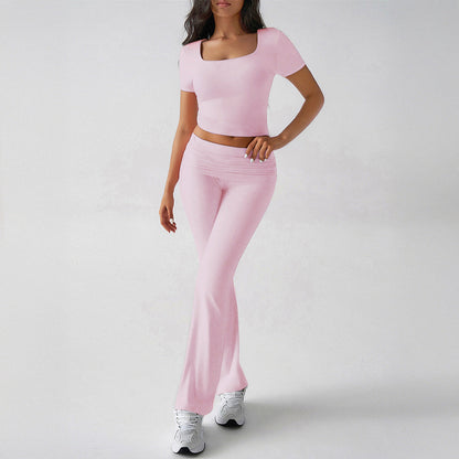 Dame sæt med crop top og flared bukser – slim fit – strækstof – casual look