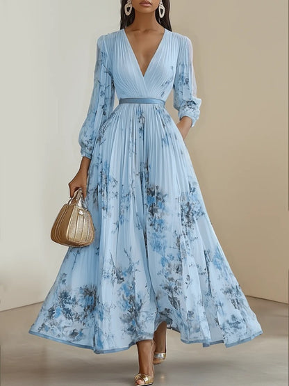 Mia - Women's Dress - Long Maxi - V-Neck - Floral Print - Elegant Style
