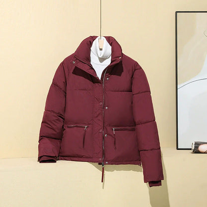 Women’s Puffer Coat - Quilted Insulated - Relaxed Boxy Fit - Cropped Length - Stand Collar