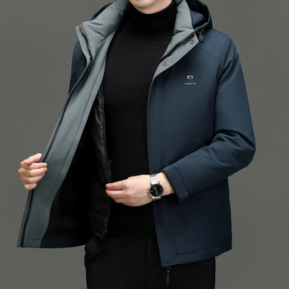 Men's Down Jacket – Regular Fit – Detachable Hood – Windproof Closure – Quilted Design