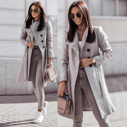 Women's Trench Coat – Tailored Fit – Wool Look – Long Double-Breasted Front