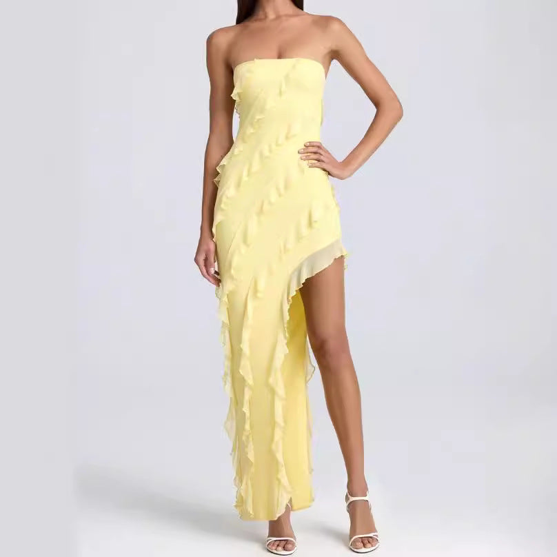 Dress for Women – Strapless Evening Dress – Slim Fit – Ruched Details – Asymmetric Hem