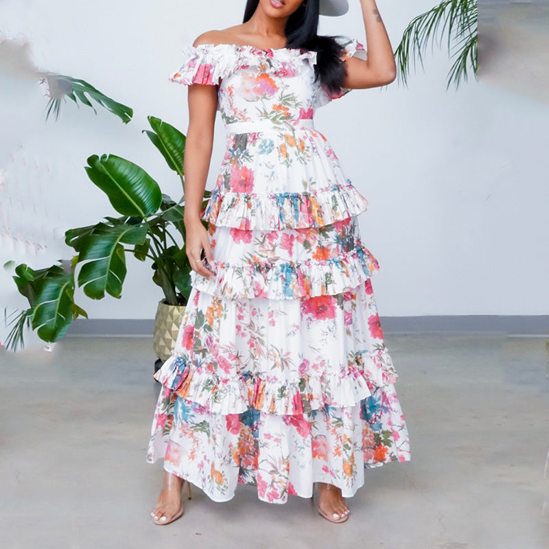 Women's Maxi Dress – Off Shoulder – Ruffle Layer – Loose Fit – Breathable Natural Material