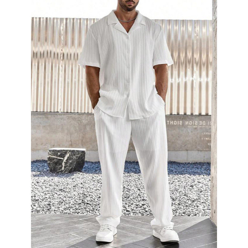 Men's Set – Relaxed Fit – Button Closure Short Sleeve Shirt – Straight Leg Pants