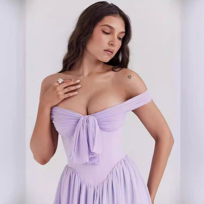 Dress for Women – Off-shoulder Mini Dress – A-line Fit – Bow Detail – Light and Breathable