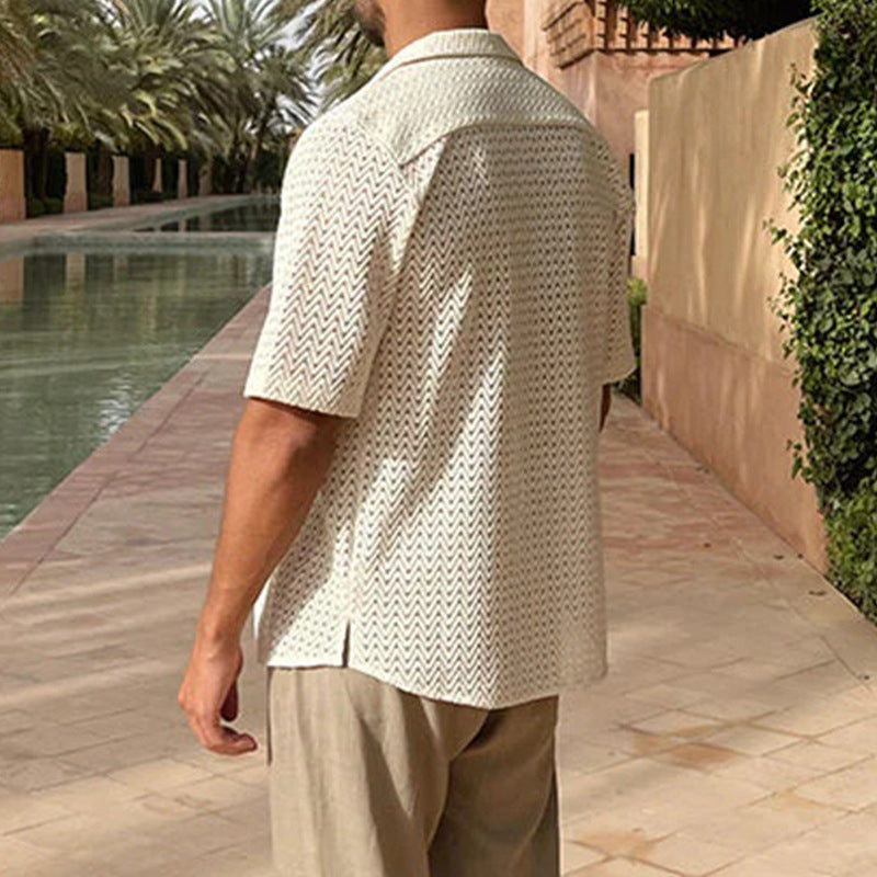 Men's Cardigan – Slim Fit – Breathable Knit – Short Sleeves – Button Closure