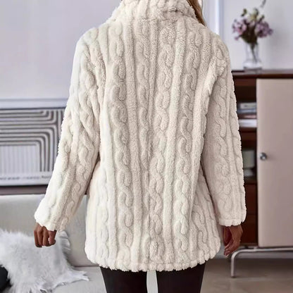 Women's Cardigan Jacket – Oversized Fit – Soft Wavy Texture – Double-Sided with Lapels