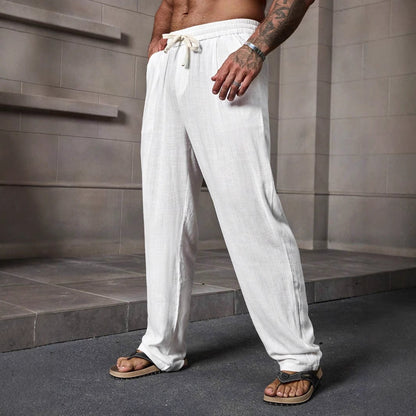 Men's Trousers – Relaxed Fit – Lightweight Breathable Fabric – Adjustable Drawstring – Full Length