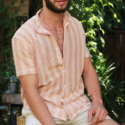 Men's Shirt in Mesh – Relaxed Fit – Short Sleeves – Light and Breathable – Button Closure