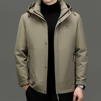 Men's Down Jacket – Regular Fit – Detachable Hood – Windproof Closure – Quilted Design