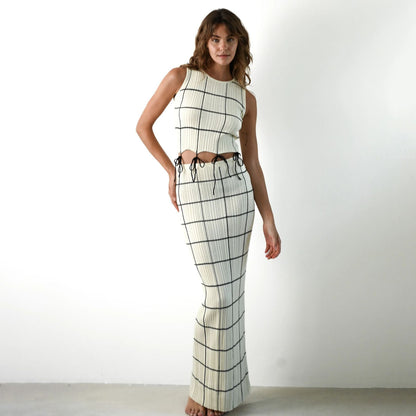 Women's Set – Ribbed Knit Top and Long Skirt – Slim Fit – Waistband