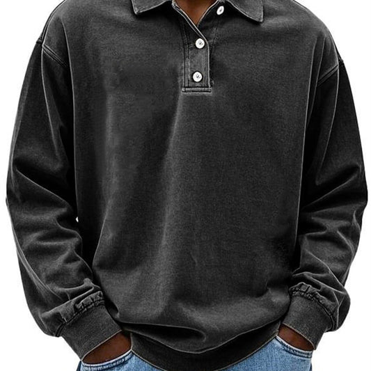 Men's Long-Sleeve Polo Shirt – 100% Cotton – Relaxed Fit – Button Collar Casual