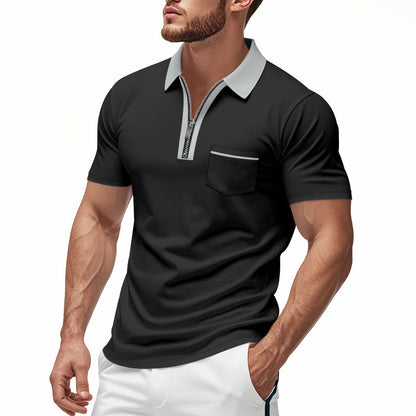 Herre Polo T-shirt – Slim Fit – Åndbar Bomuldsblanding – Lynlåslukning – Brystlomme